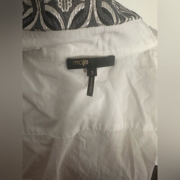 Maje Cipaje Jacquard Contrast Womens 100% Cotton Button Down Shirt- White large - Picture 7 of 12